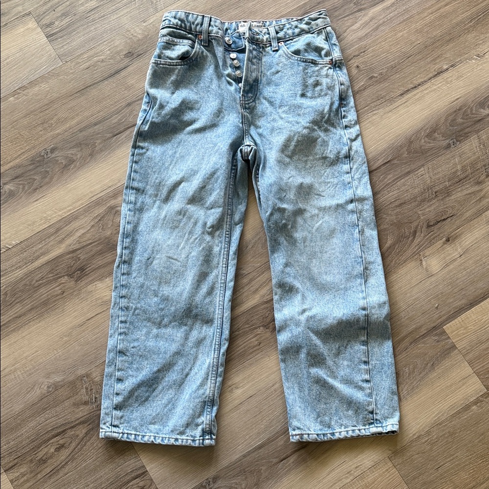 Free People Light Blue Button-Fly Cropped Jeans